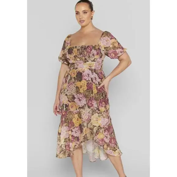 Showpo Jasalina Midi Dress Puff Sleeve Dress, Women's 12 - Picture 1 of 9